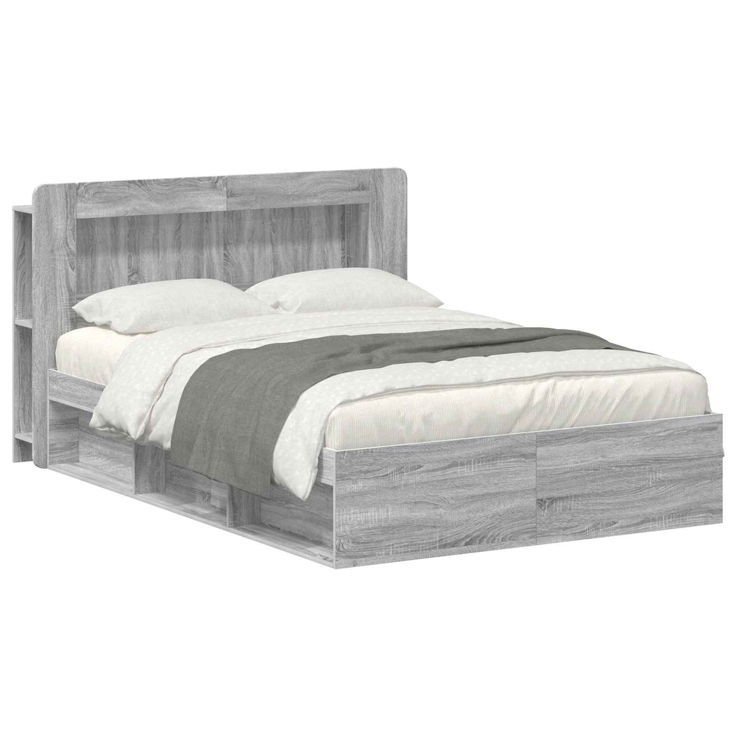 vidaXL Bed Frame with Storage Grey Sonoma 140 x 200 cm Engineered Wood