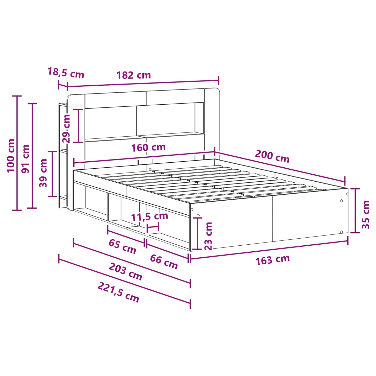 vidaXL Bed Frame with Storage White 160 x 200 cm Engineered Wood