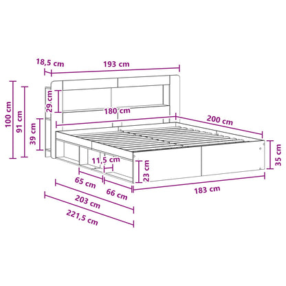 vidaXL Bed Frame with Storage White 180 x 200 cm Engineered Wood