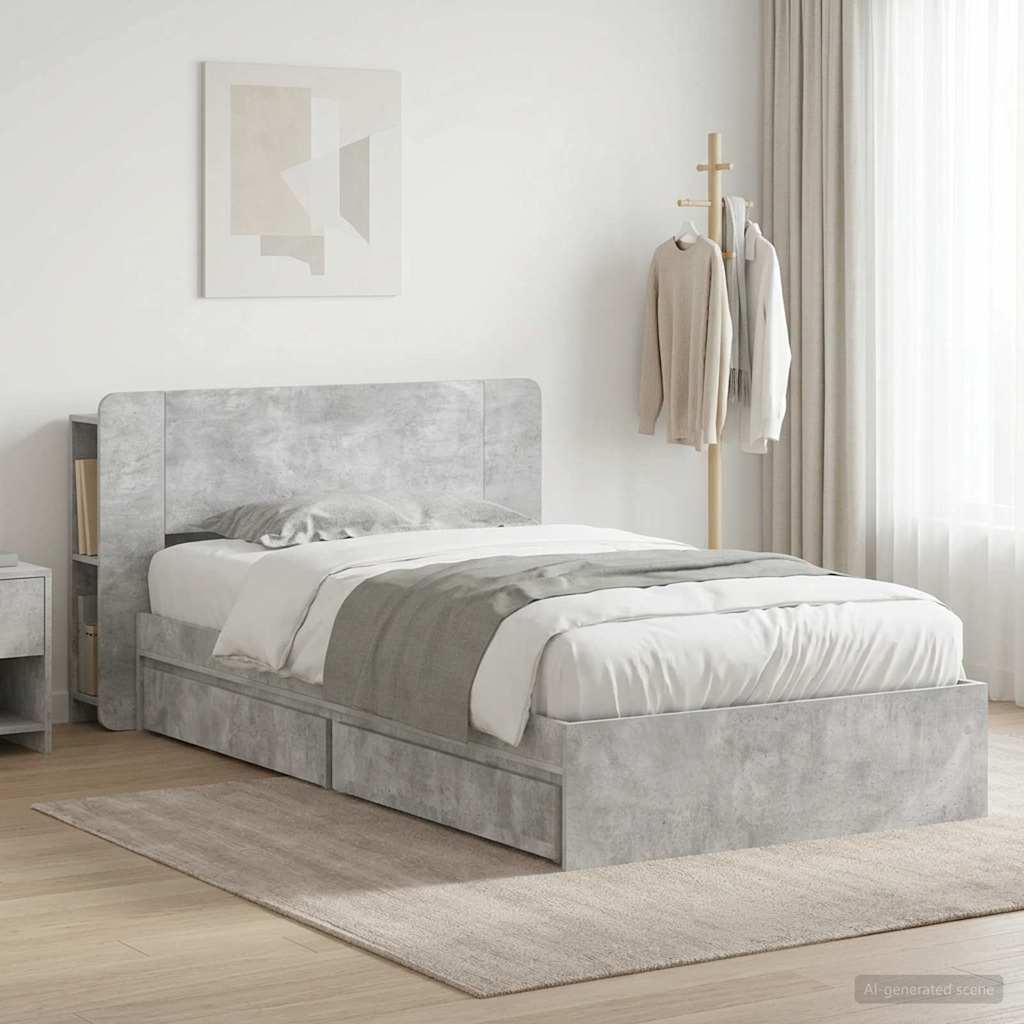 vidaXL Bed Frame with Storage with Drawer Concrete Grey 75 x 190 cm