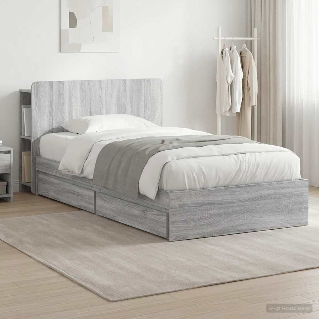 vidaXL Bed Frame with Storage Grey Sonoma 75 x 190 cm Engineered Wood