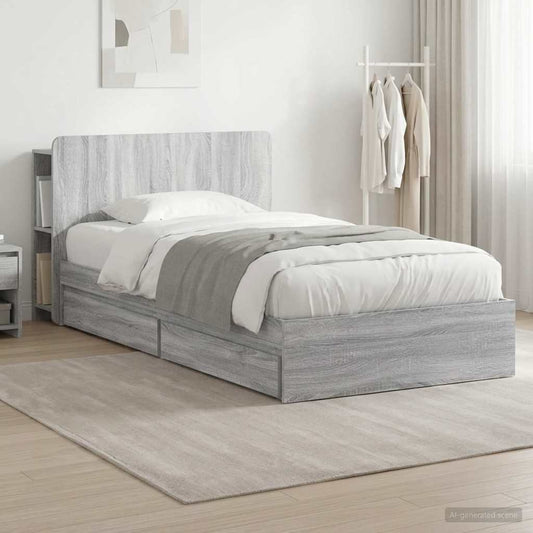 vidaXL Bed Frame with Storage Grey Sonoma 75 x 190 cm Engineered Wood