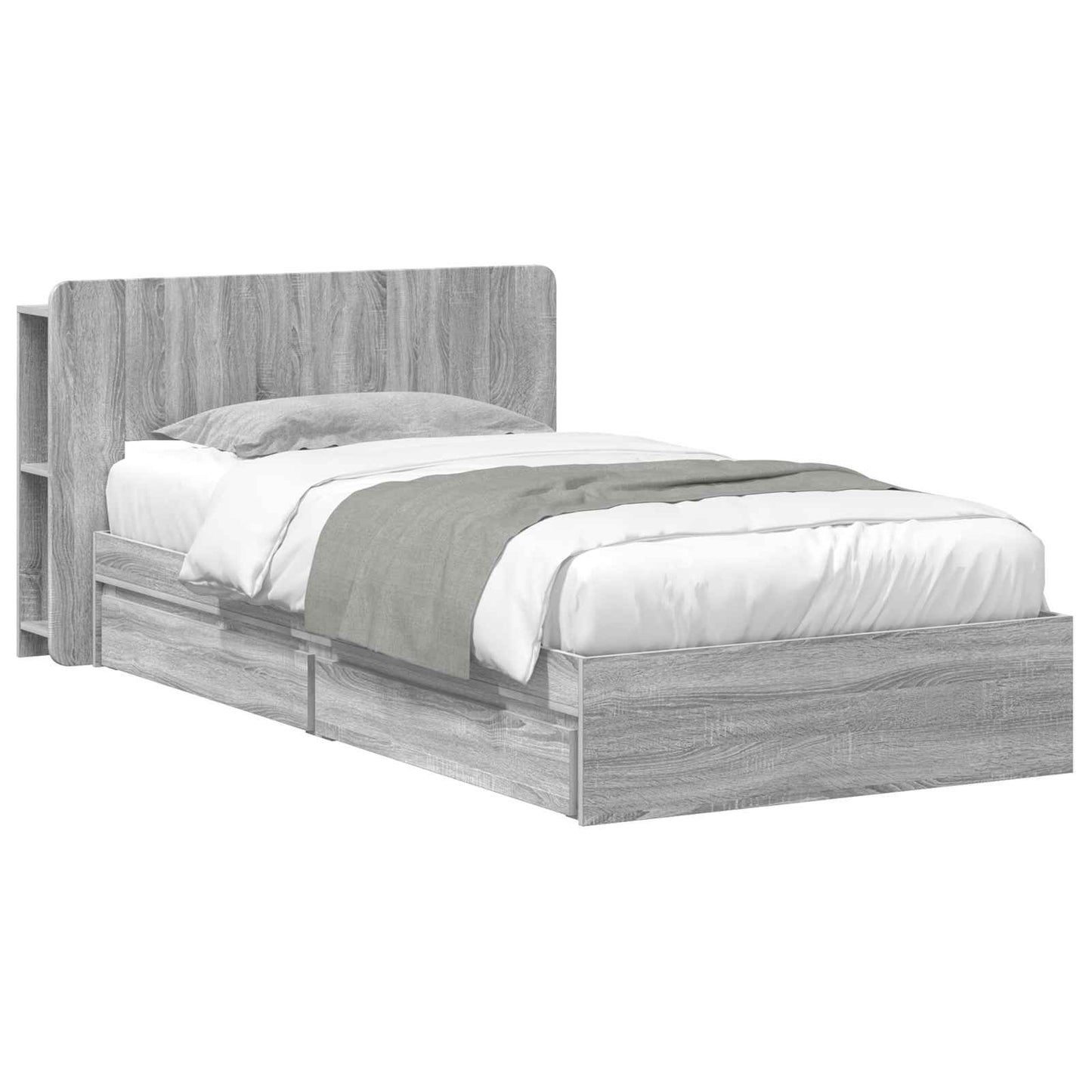 vidaXL Bed Frame with Storage Grey Sonoma 75 x 190 cm Engineered Wood