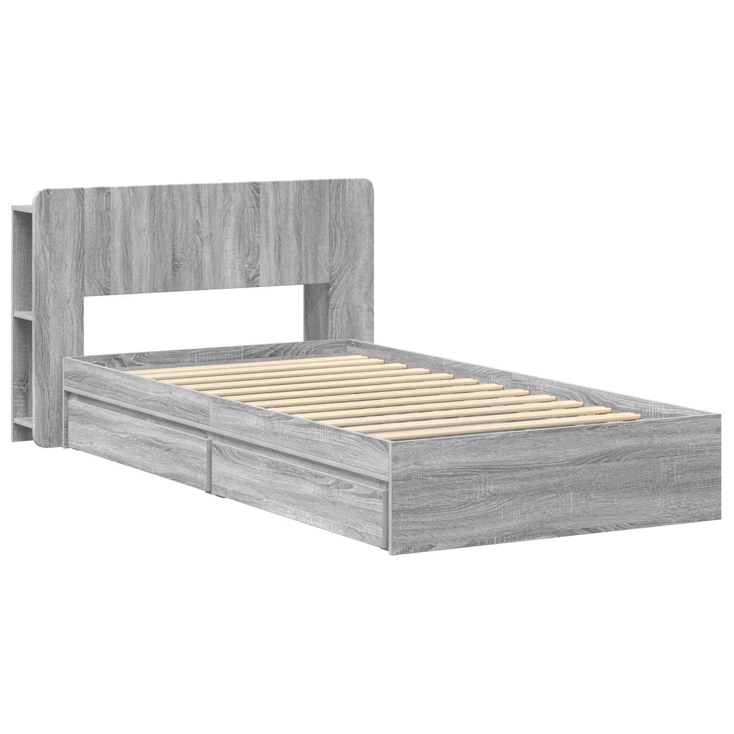 vidaXL Bed Frame with Storage Grey Sonoma 75 x 190 cm Engineered Wood