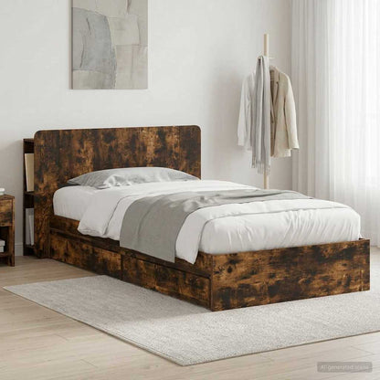 vidaXL Bed Frame with Storage Smoked Oak 75 x 190 cm Engineered Wood
