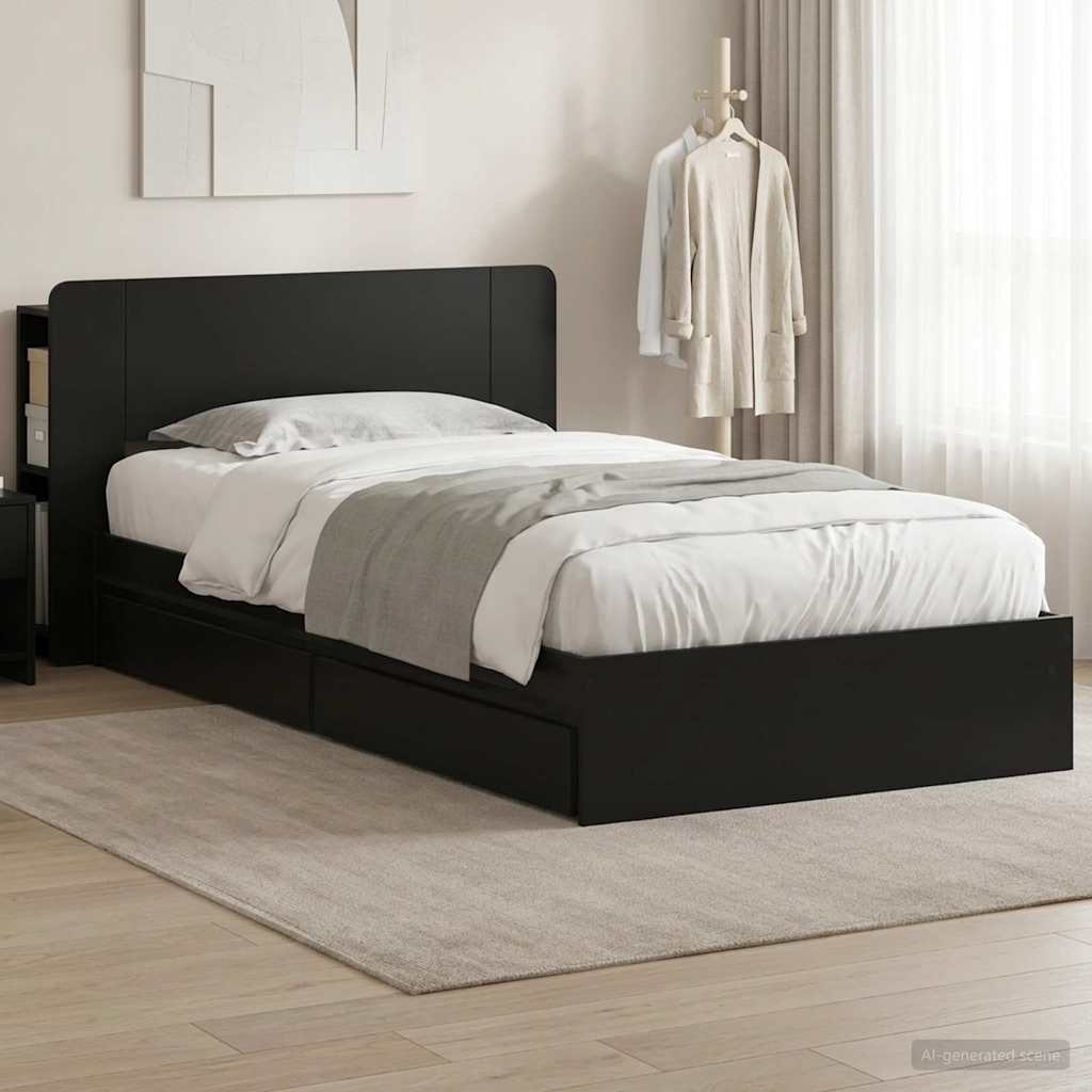 vidaXL Bed Frame with Storage Black 90 x 190 cm Engineered Wood