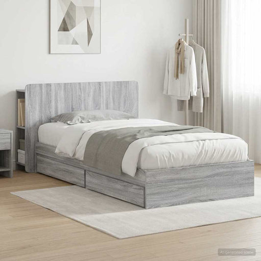 vidaXL Bed Frame with Storage Grey Sonoma 100 x 200 cm Engineered Wood