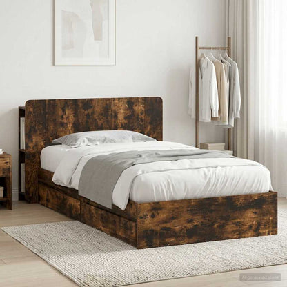 vidaXL Bed Frame with Storage Smoked Oak 90 x 200 cm Engineered Wood