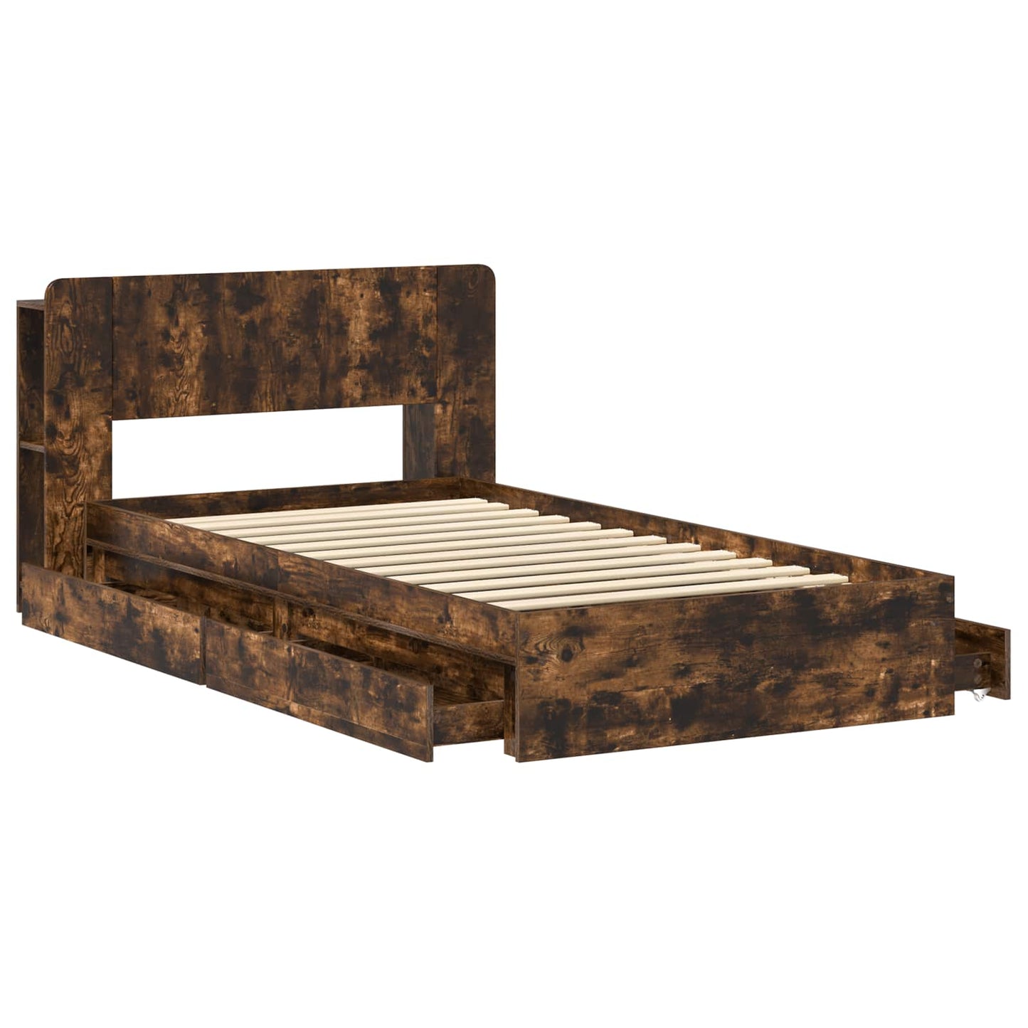 vidaXL Bed Frame with Storage Smoked Oak 90 x 200 cm Engineered Wood