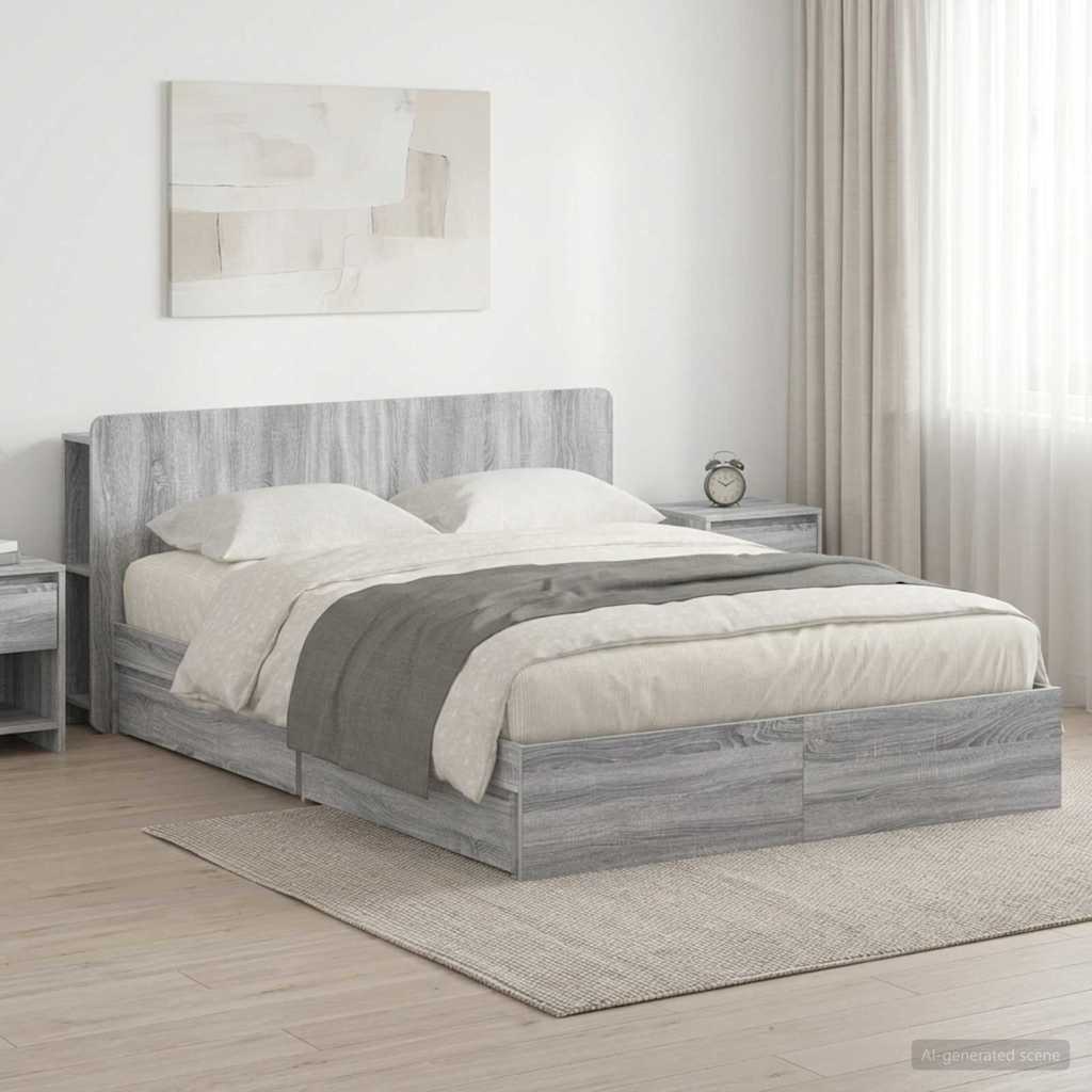 vidaXL Bed Frame with Storage Grey Sonoma 140 x 200 cm Engineered Wood