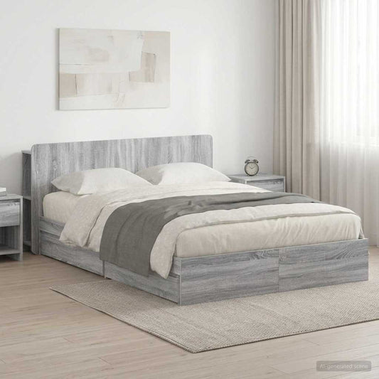 vidaXL Bed Frame with Storage Grey Sonoma 140 x 200 cm Engineered Wood