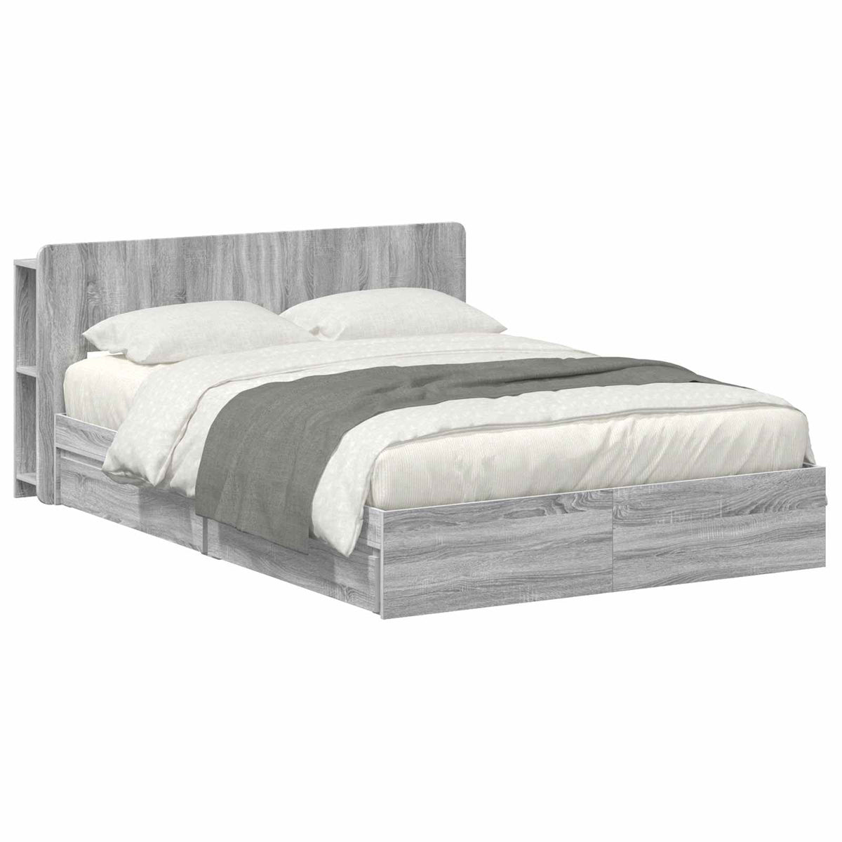vidaXL Bed Frame with Storage Grey Sonoma 140 x 200 cm Engineered Wood