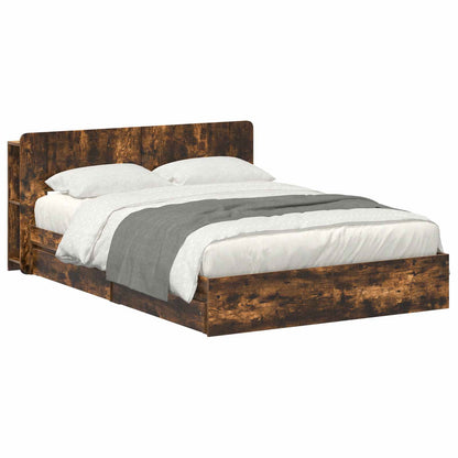 vidaXL Bed Frame with Storage Smoked Oak 135 x 190 cm Engineered Wood