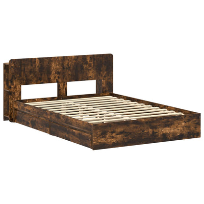 vidaXL Bed Frame with Storage Smoked Oak 135 x 190 cm Engineered Wood