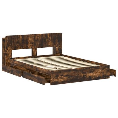 vidaXL Bed Frame with Storage Smoked Oak 135 x 190 cm Engineered Wood