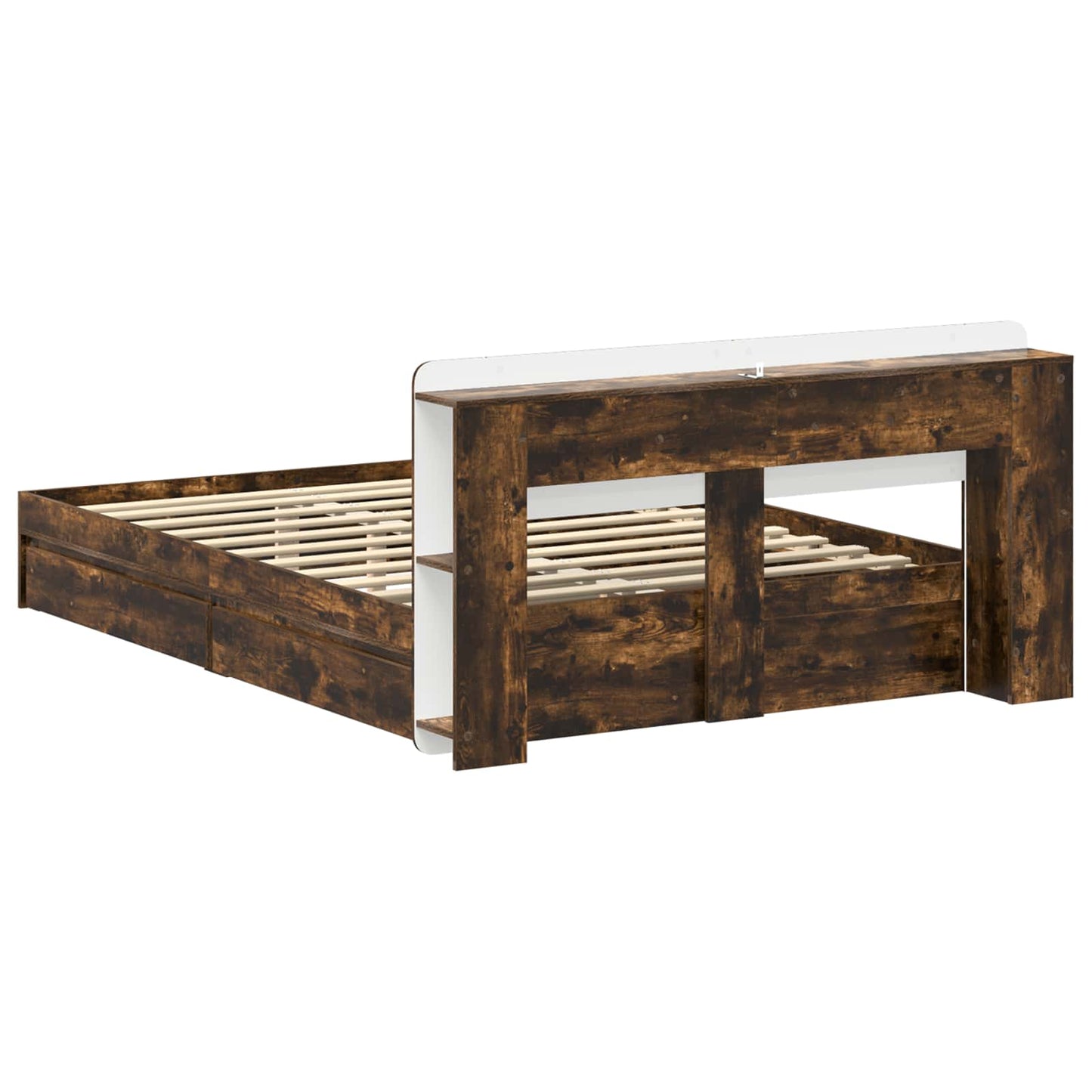 vidaXL Bed Frame with Storage Smoked Oak 135 x 190 cm Engineered Wood
