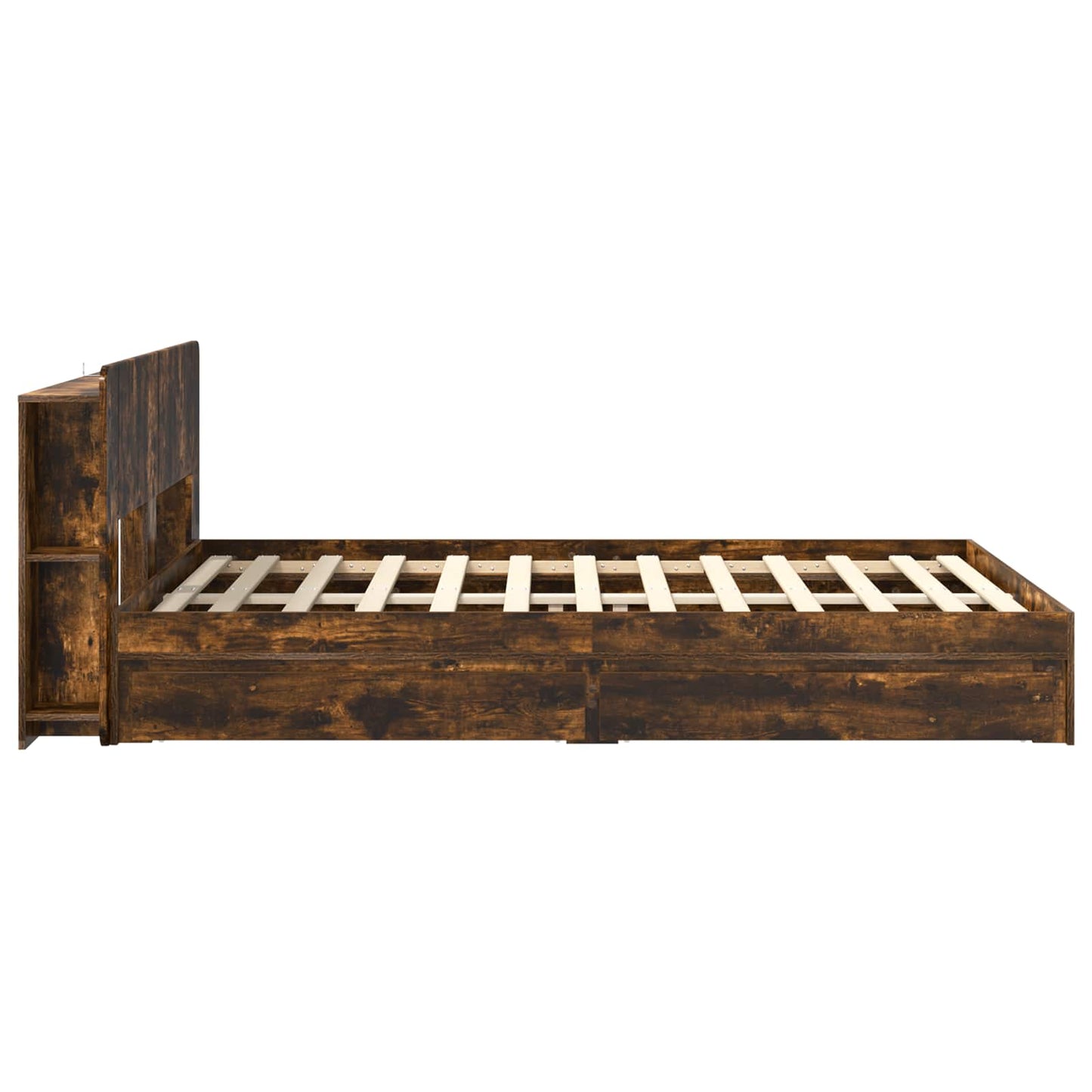 vidaXL Bed Frame with Storage Smoked Oak 135 x 190 cm Engineered Wood
