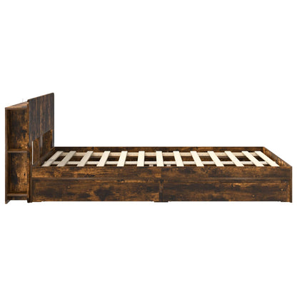 vidaXL Bed Frame with Storage Smoked Oak 135 x 190 cm Engineered Wood