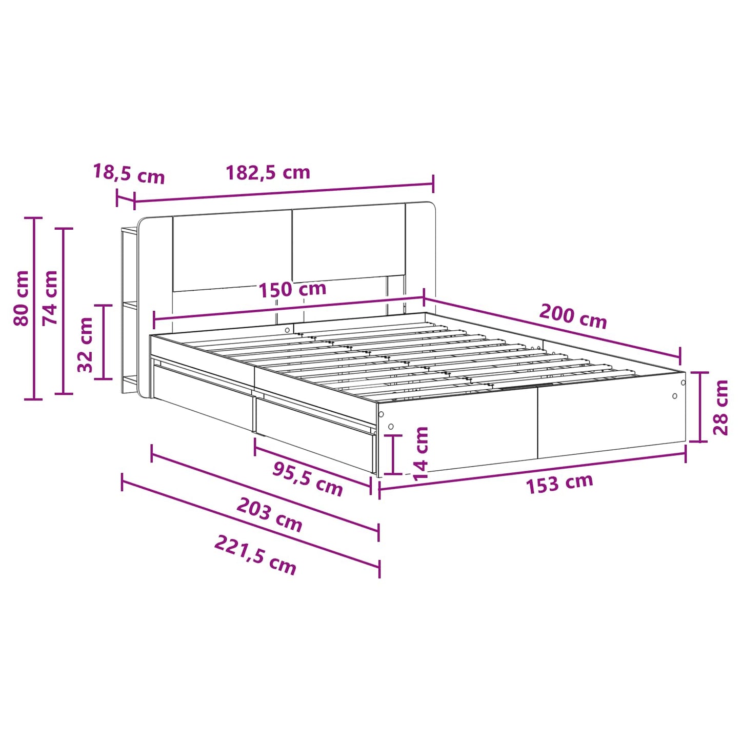 vidaXL Bed Frame with Storage with Drawer Concrete Grey 150 x 200 cm