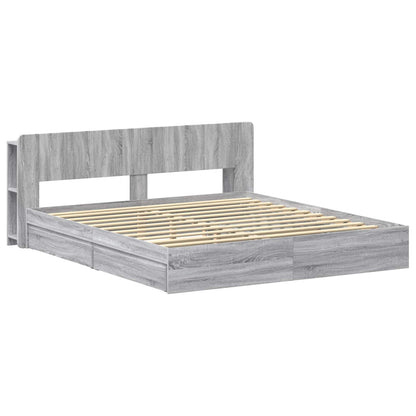 vidaXL Bed Frame with Storage Grey Sonoma 180 x 200 cm Engineered Wood