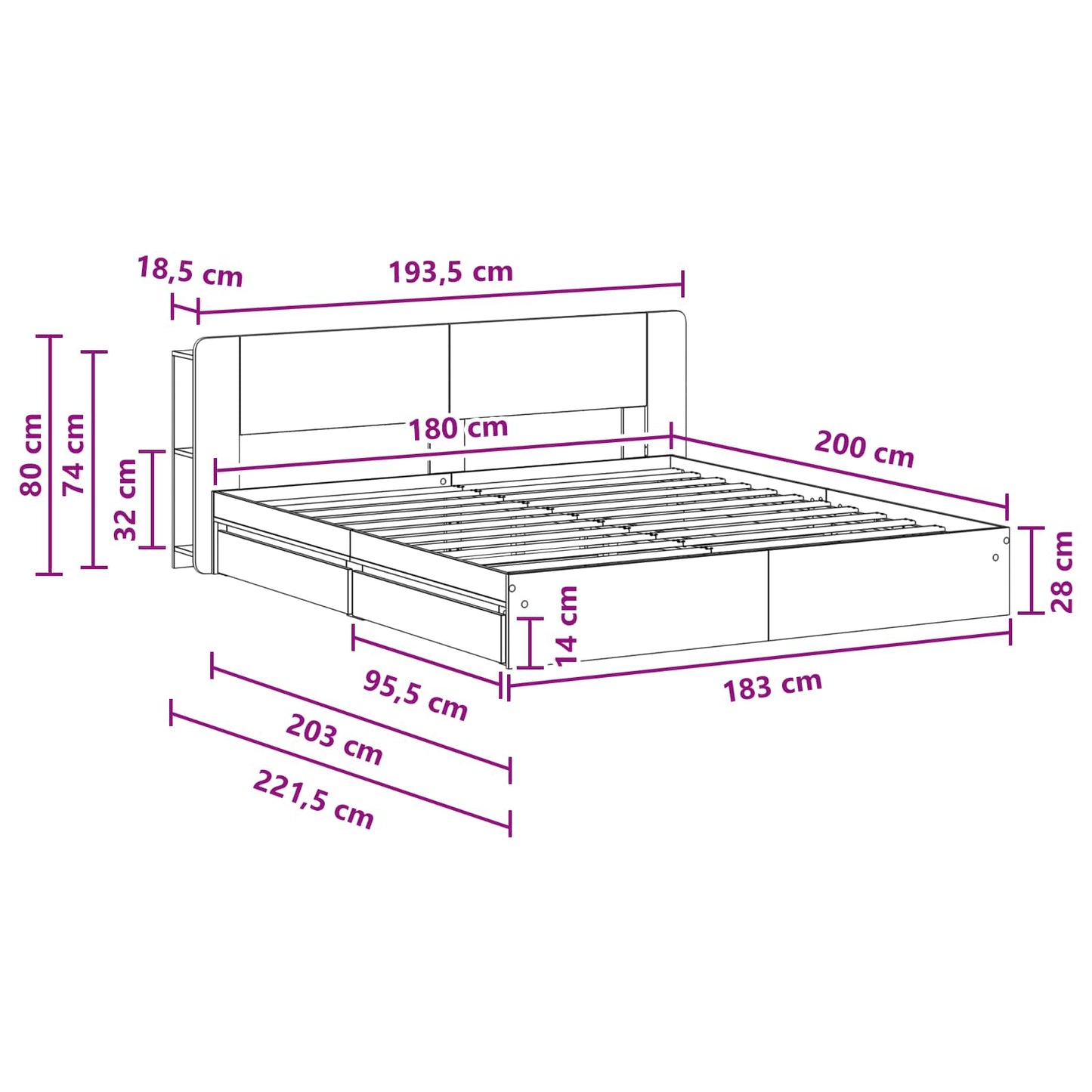 vidaXL Bed Frame with Storage Grey Sonoma 180 x 200 cm Engineered Wood