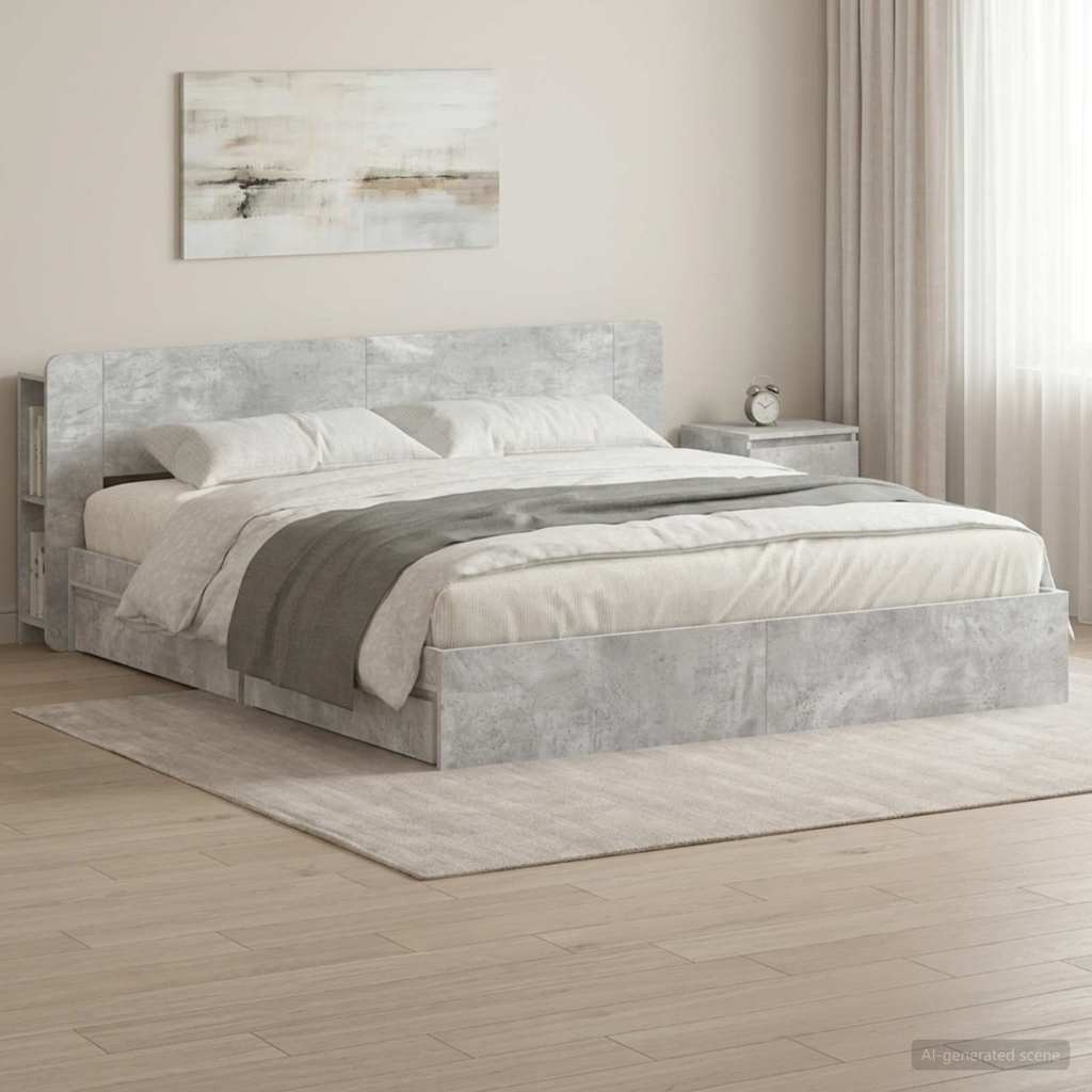 vidaXL Bed Frame with Storage with Drawer Concrete Grey 200 x 200 cm