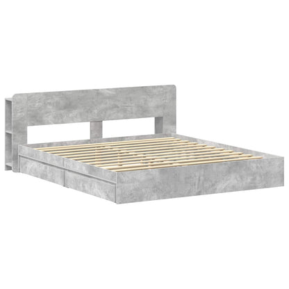 vidaXL Bed Frame with Storage with Drawer Concrete Grey 200 x 200 cm