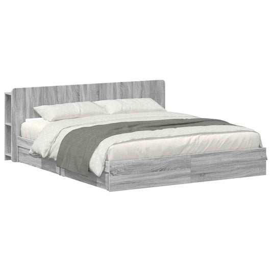 vidaXL Bed Frame with Storage Grey Sonoma 200 x 200 cm Engineered Wood
