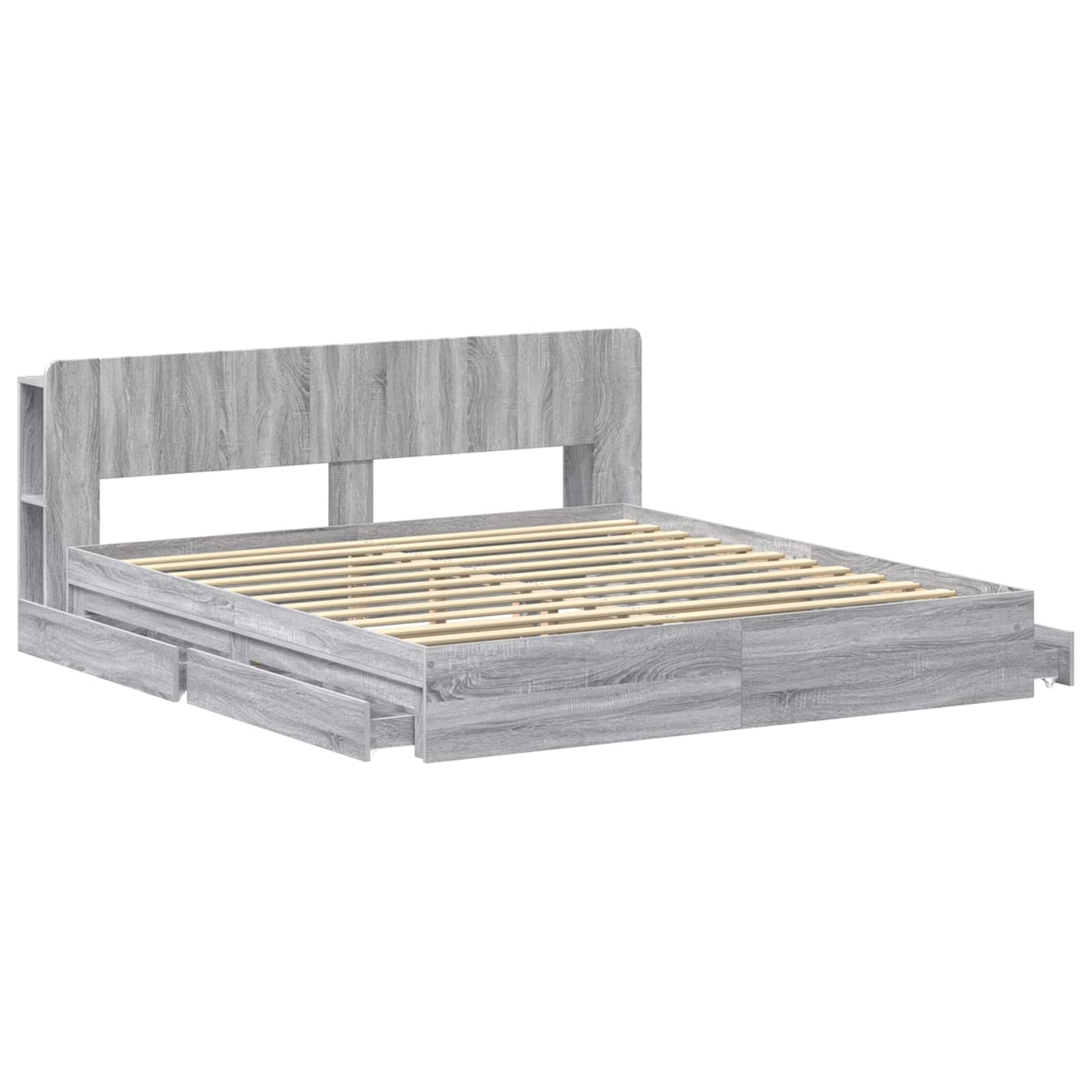 vidaXL Bed Frame with Storage Grey Sonoma 200 x 200 cm Engineered Wood