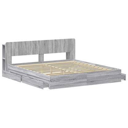 vidaXL Bed Frame with Storage Grey Sonoma 200 x 200 cm Engineered Wood