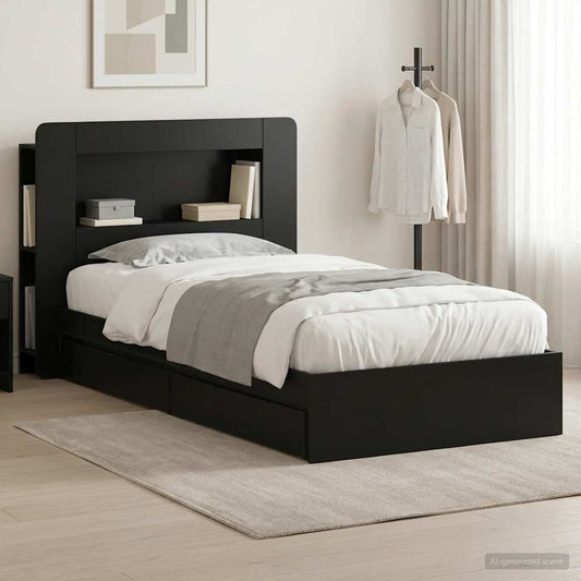 vidaXL Bed Frame with Storage Black 75 x 190 cm Engineered Wood