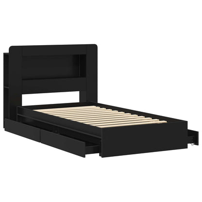 vidaXL Bed Frame with Storage Black 75 x 190 cm Engineered Wood
