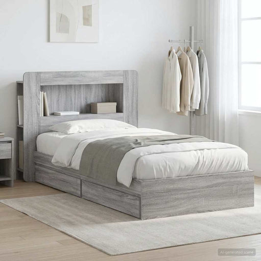 vidaXL Bed Frame with Storage Grey Sonoma 75 x 190 cm Engineered Wood