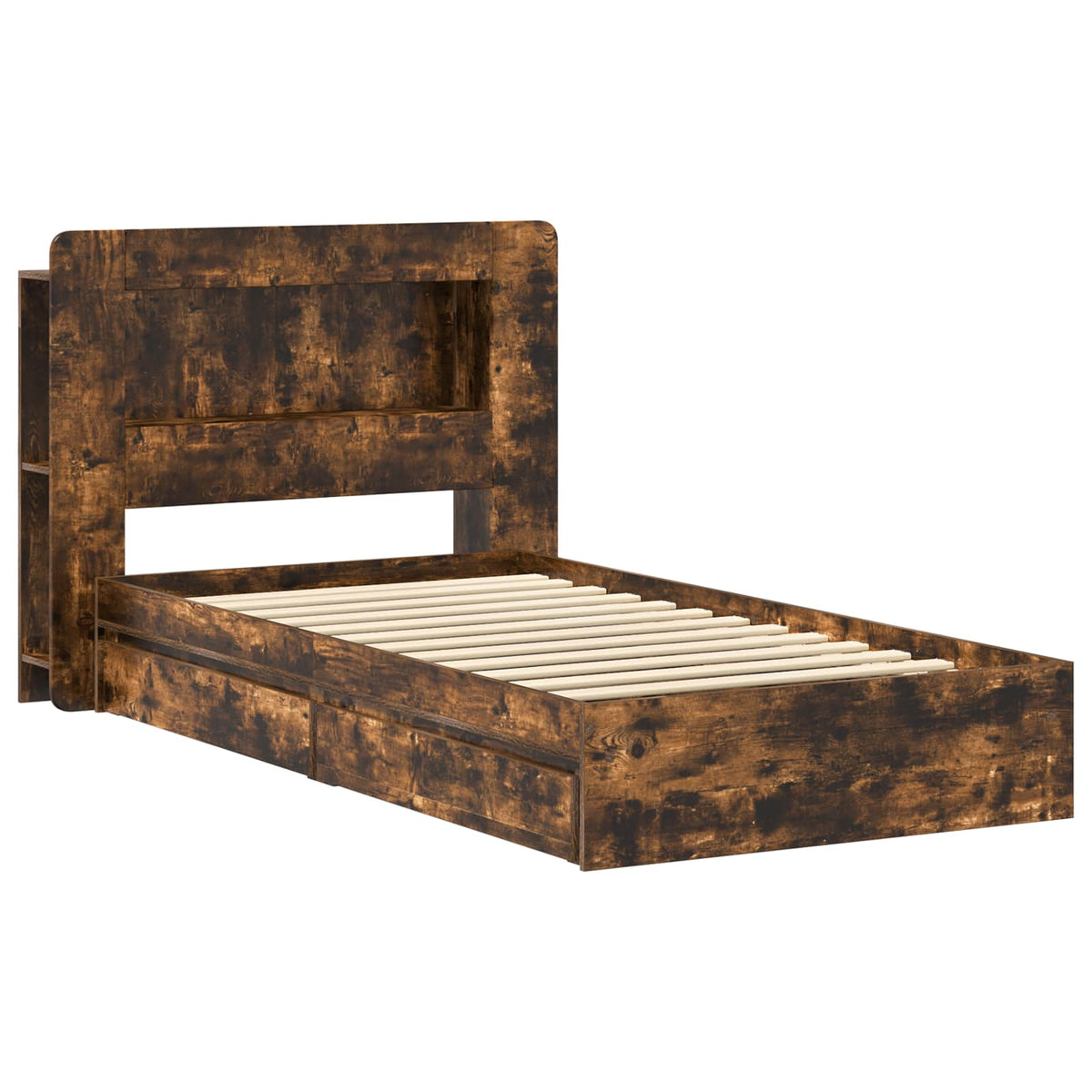 vidaXL Bed Frame with Storage Smoked Oak 75 x 190 cm Engineered Wood