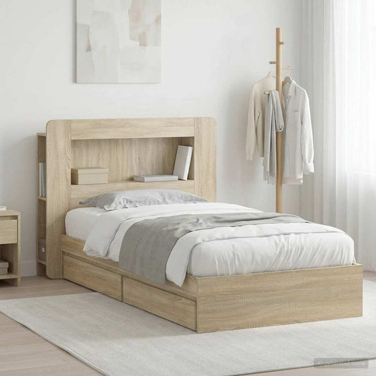 vidaXL Bed Frame with Storage Sonoma Oak 75 x 190 cm Engineered Wood