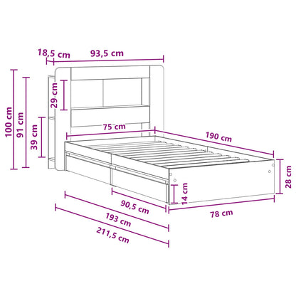 vidaXL Bed Frame with Storage White 75 x 190 cm Engineered Wood