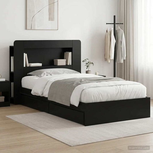 vidaXL Bed Frame with Storage Black 90 x 190 cm Engineered Wood
