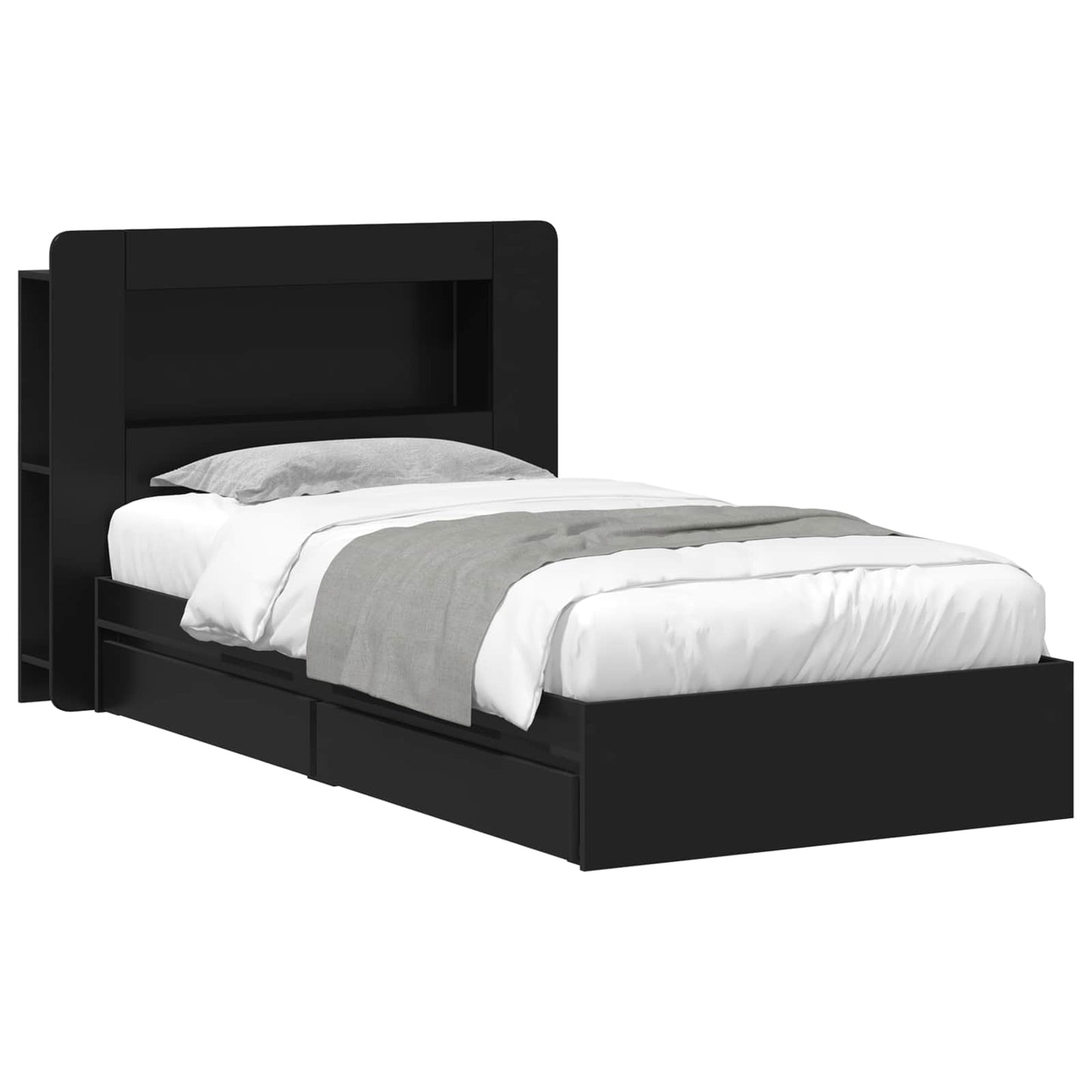 vidaXL Bed Frame with Storage Black 90 x 190 cm Engineered Wood