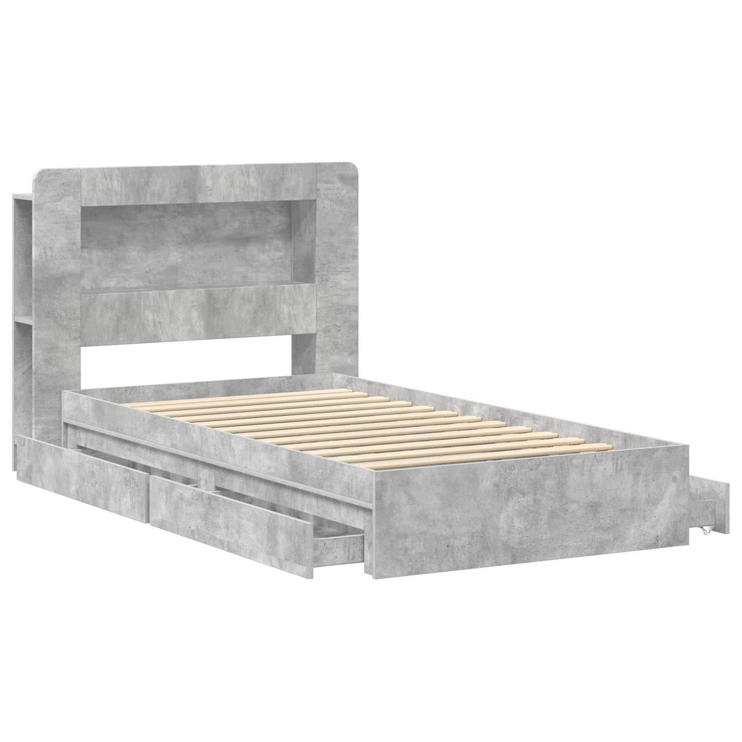 vidaXL Bed Frame with Storage with Drawer Concrete Grey 90 x 190 cm