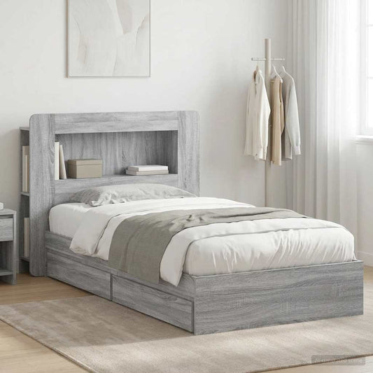vidaXL Bed Frame with Storage Grey Sonoma 90 x 190 cm Engineered Wood
