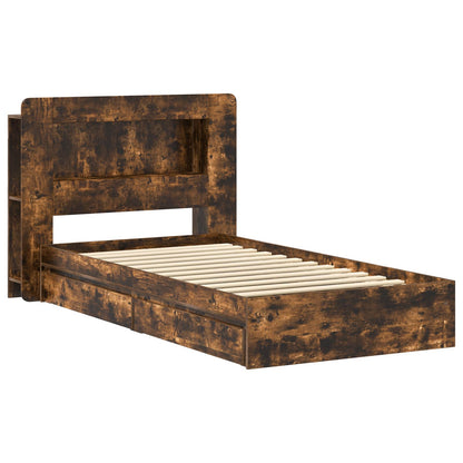 vidaXL Bed Frame with Storage Smoked Oak 90 x 190 cm Engineered Wood