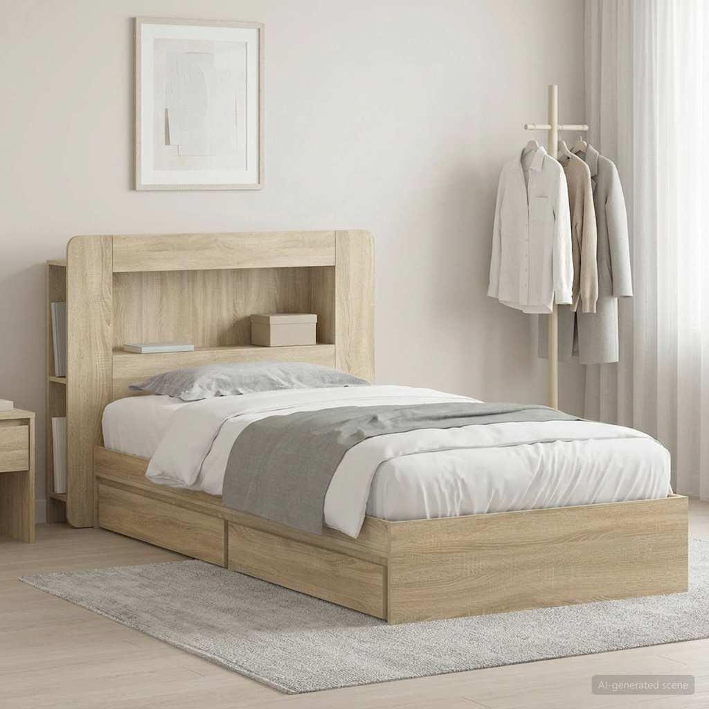 vidaXL Bed Frame with Storage Sonoma Oak 90 x 190 cm Engineered Wood