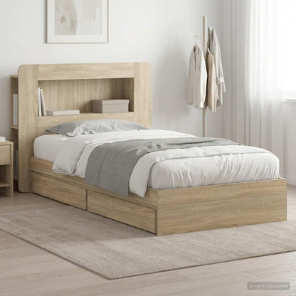 vidaXL Bed Frame with Storage Sonoma Oak 100 x 200 cm Engineered Wood