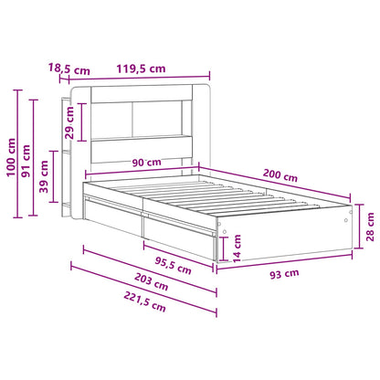 vidaXL Bed Frame with Storage Grey Sonoma 90 x 200 cm Engineered Wood