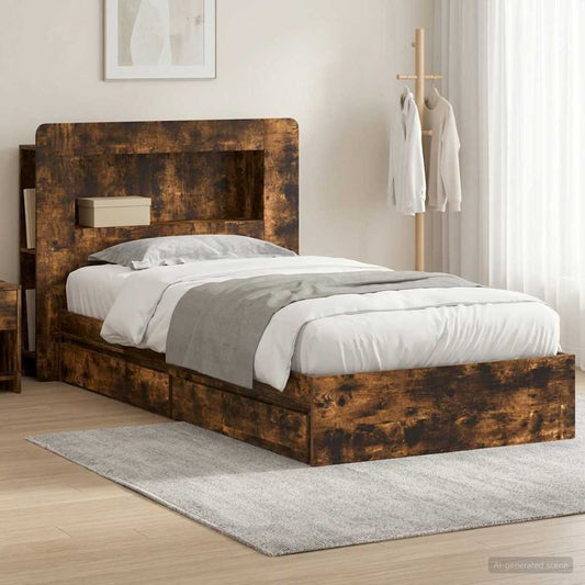 vidaXL Bed Frame with Storage Smoked Oak 90 x 200 cm Engineered Wood