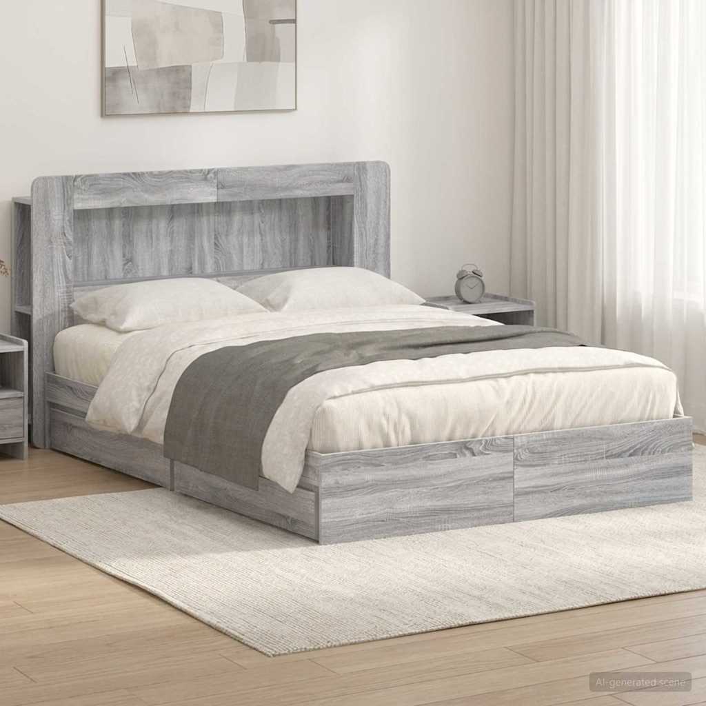 vidaXL Bed Frame with Storage Grey Sonoma 140 x 200 cm Engineered Wood