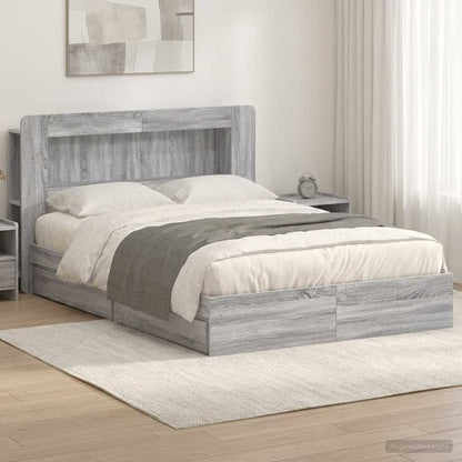 vidaXL Bed Frame with Storage Grey Sonoma 140 x 200 cm Engineered Wood