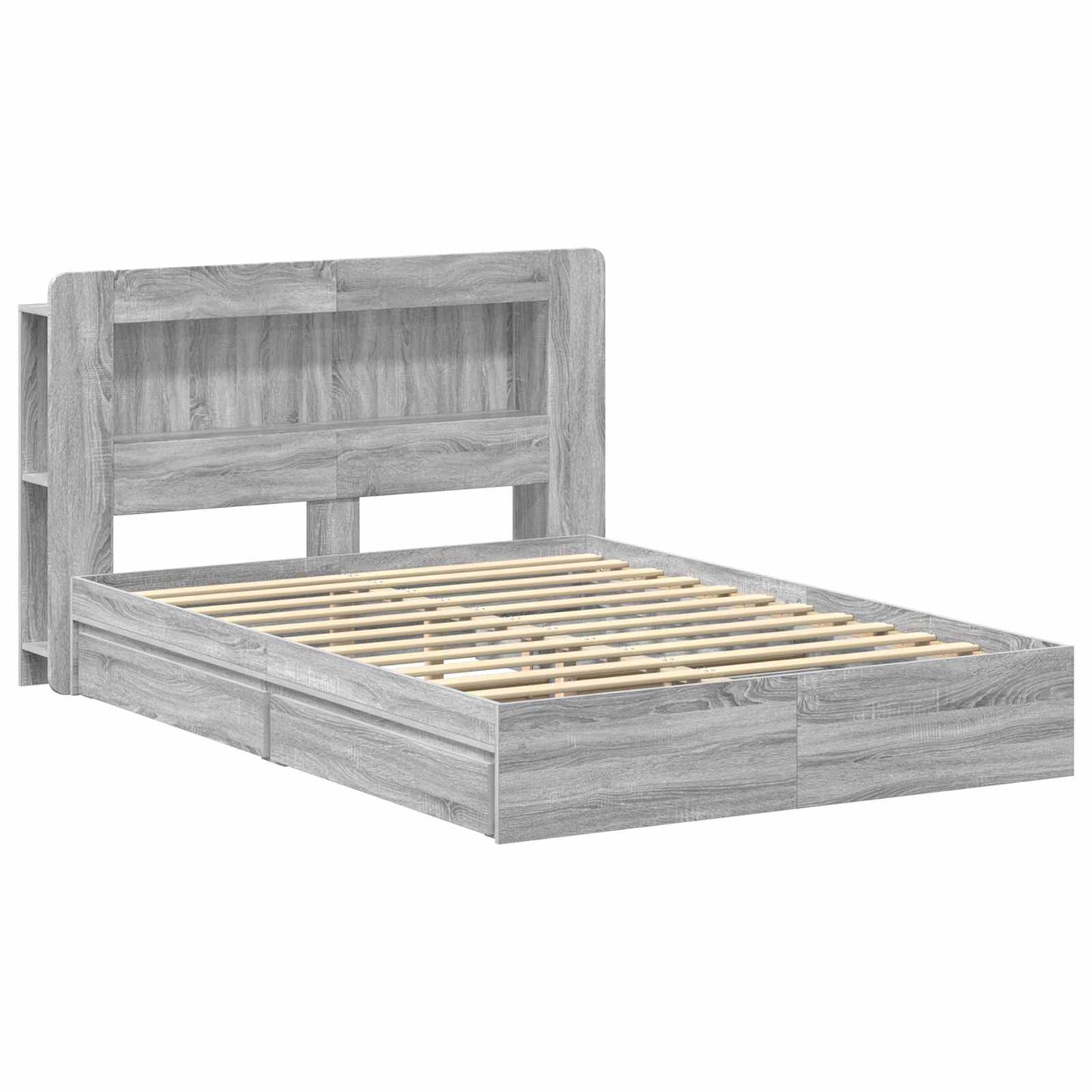 vidaXL Bed Frame with Storage Grey Sonoma 140 x 200 cm Engineered Wood
