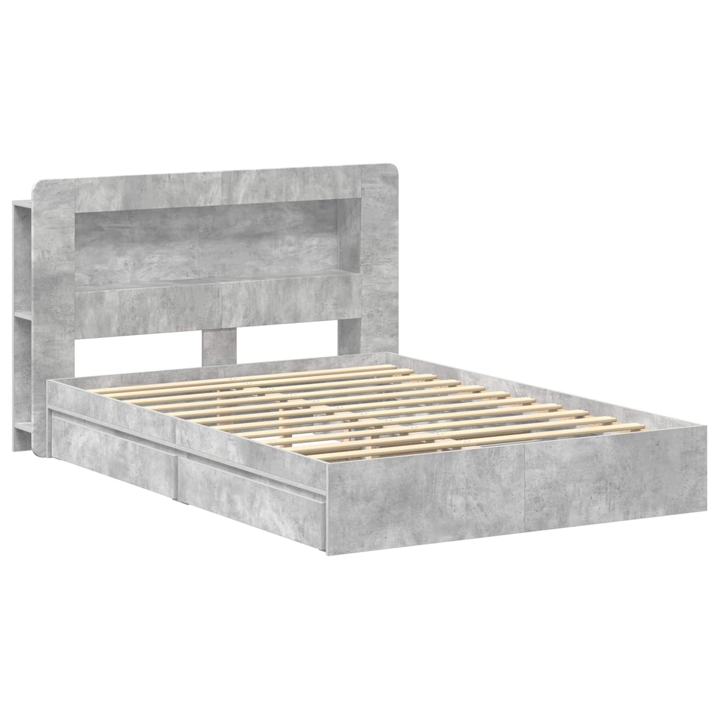 vidaXL Bed Frame with Storage with Drawer Concrete Grey 135 x 190 cm