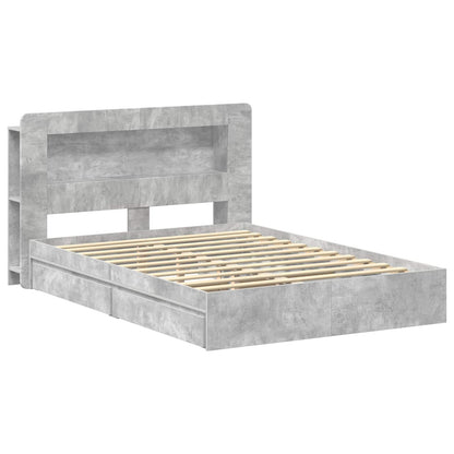 vidaXL Bed Frame with Storage with Drawer Concrete Grey 135 x 190 cm